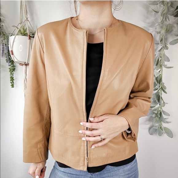Yvonne Marie Jackets & Blazers - YVONNE MARIE Jacket Tan Ivory Leather Zip Up 0062